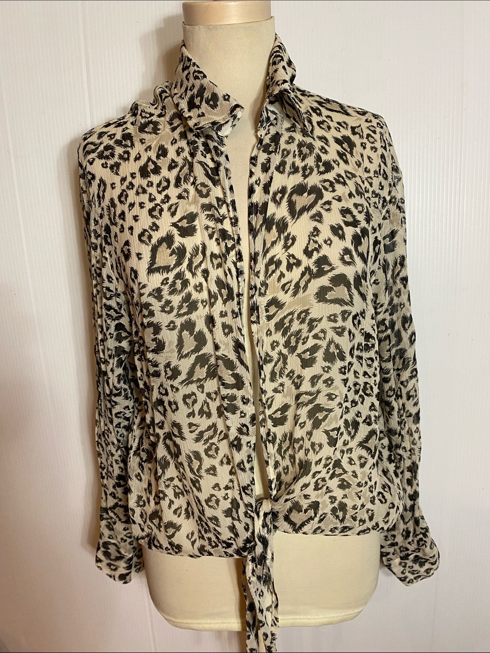 Chico's Cream and Black Leopard Tie-Front Blouse